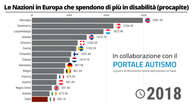 L’Italia spende in media 140 euro in meno rispetto alla media UE sulla disabilità